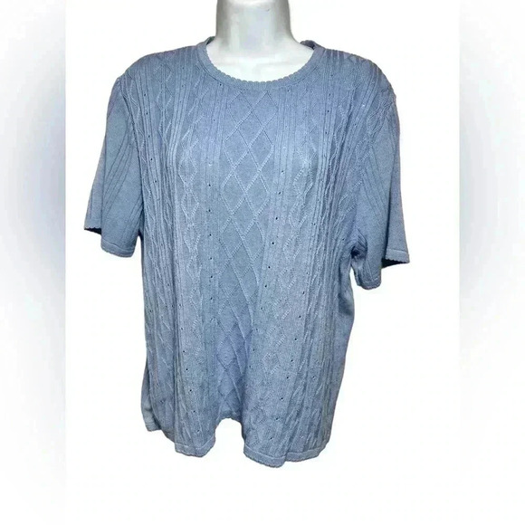 Alfred Dunner Women’s Large Baby Blue Knit Rhinestone, Made in the USA - Picture 1 of 7